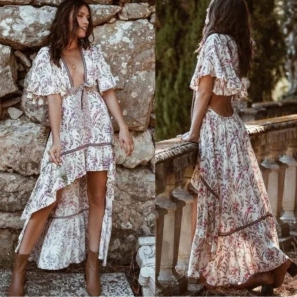New Boho Cutout Wildflower Floral Maisie Bambi Dress Cream Pink Purple